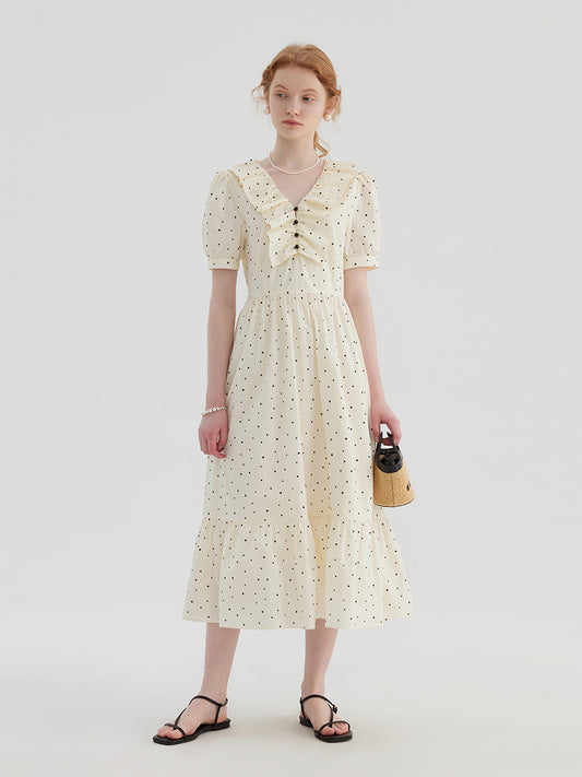 Irregular Polka Dot Ruffle V-neck Dress