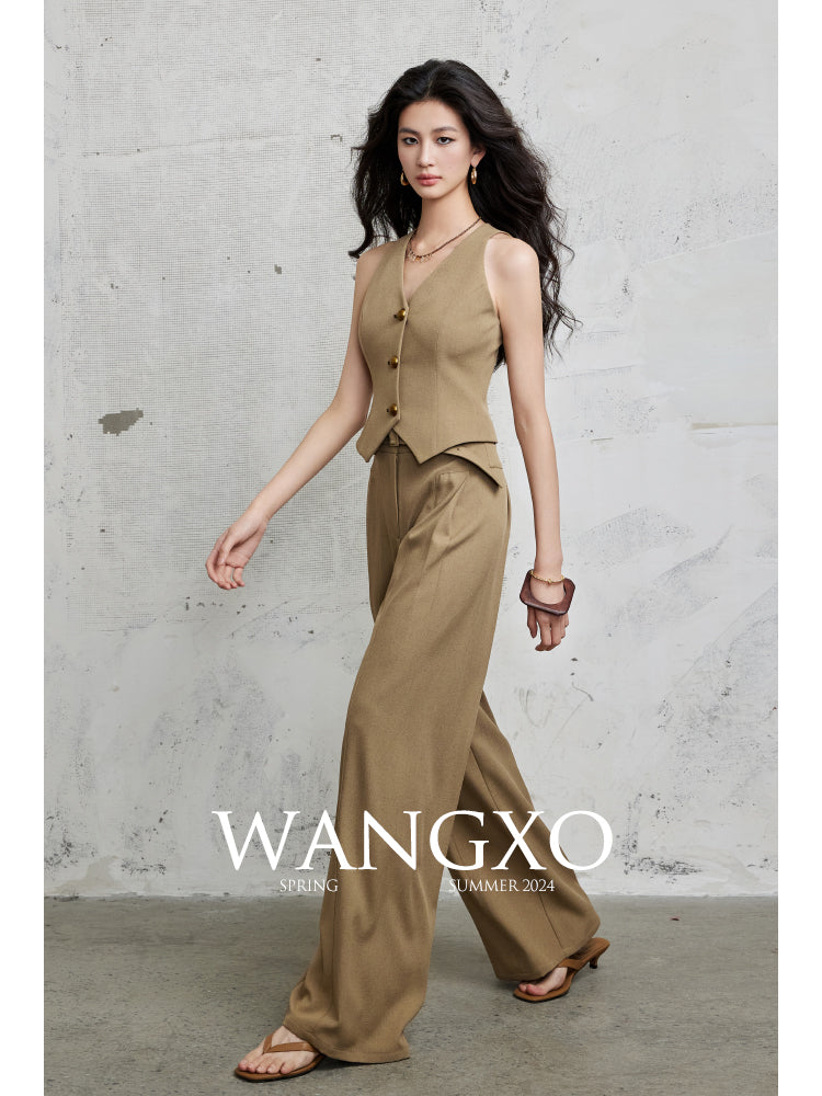 V-Neck Waistcoat & Wide-Leg Pants Set