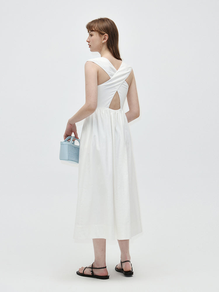 Minimalist Cross-Back Midi A-line Dress