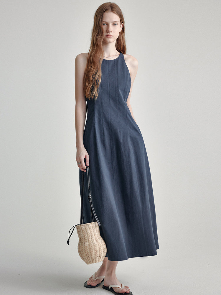 Textured Round Neck Sleeveless A-line Dress