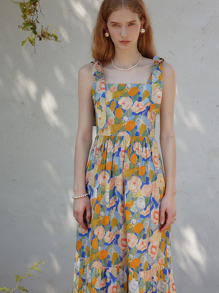 Painterly Tie Strap Maxi Dress