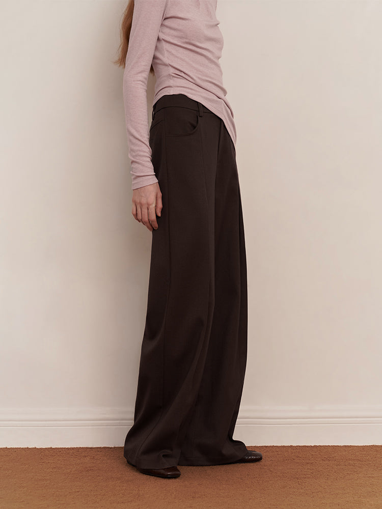 Heavy-Drape Elastic Waist Pleated Curved Trousers