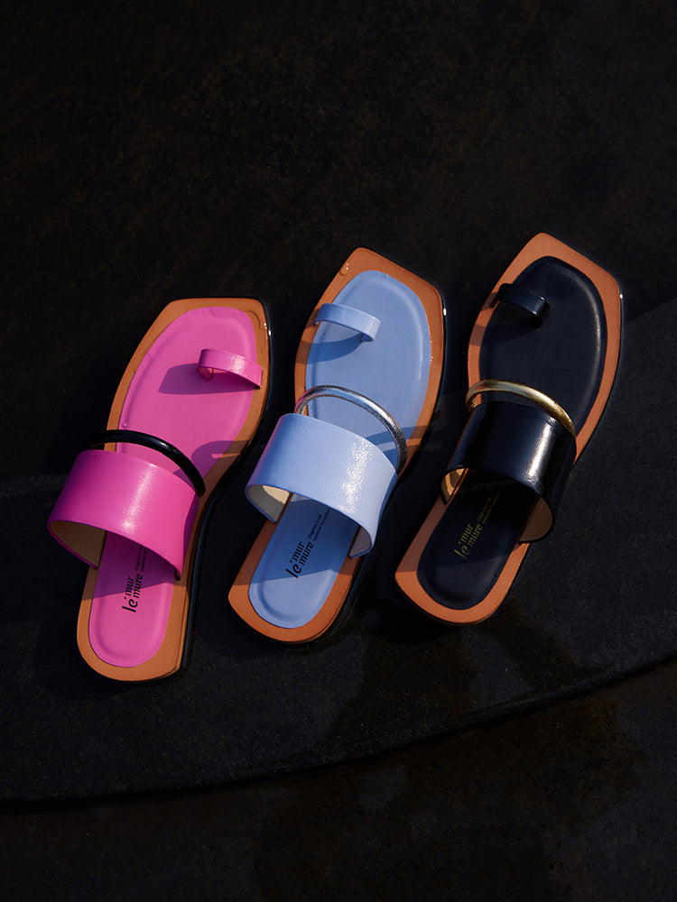 Trendy Minimalist Geometric Toe-Ring Square-Toe Slides