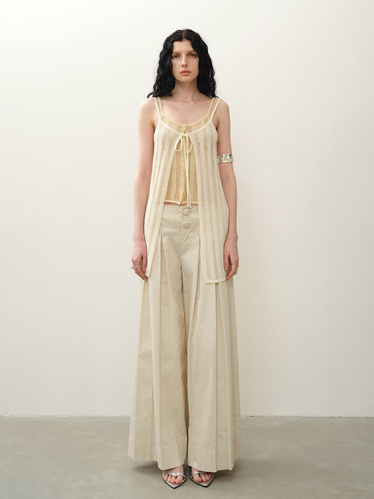 V-Waist Pleated Wide-Leg Pants