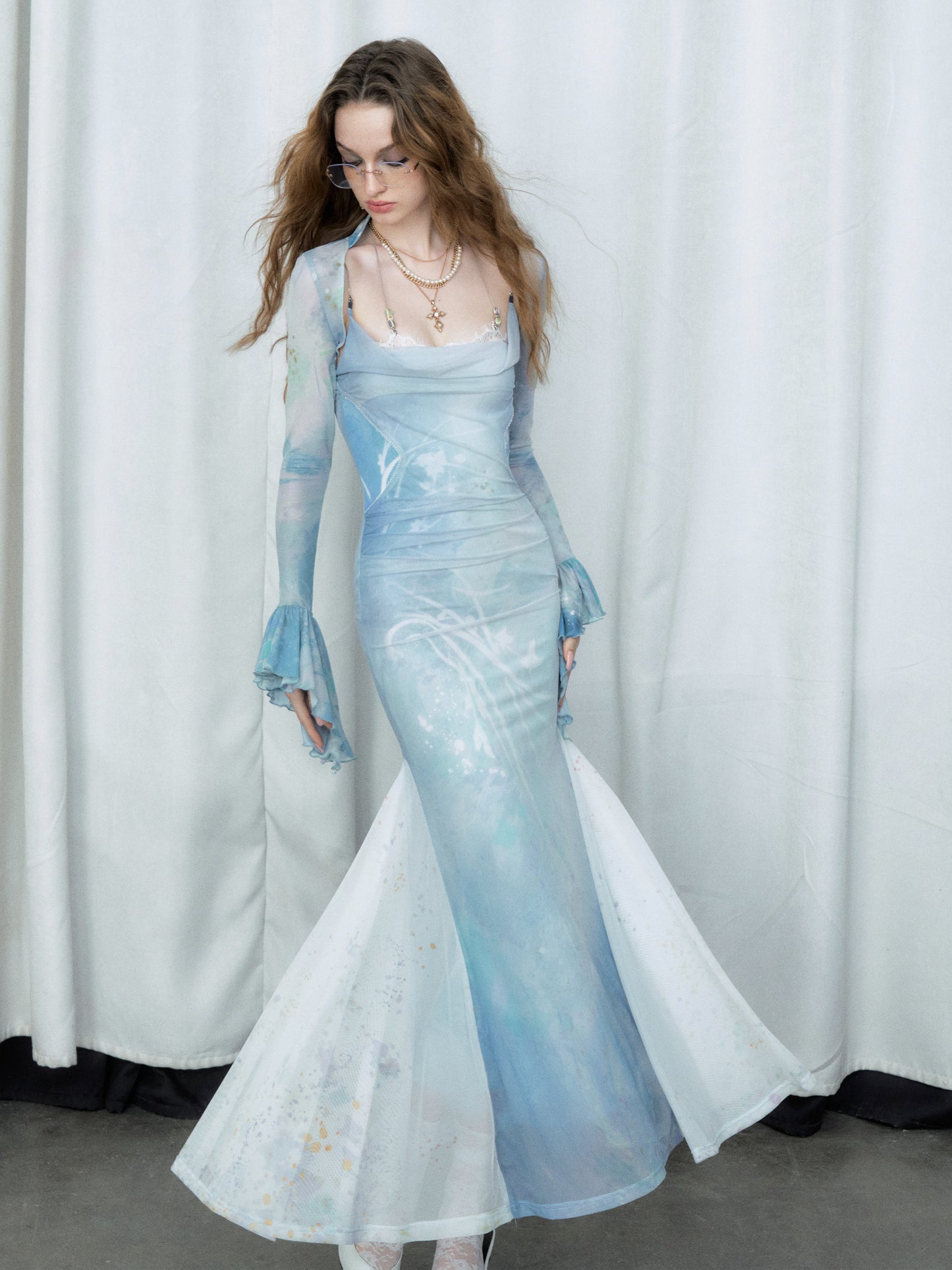 Blue Lotus Lace Mermaid Dress