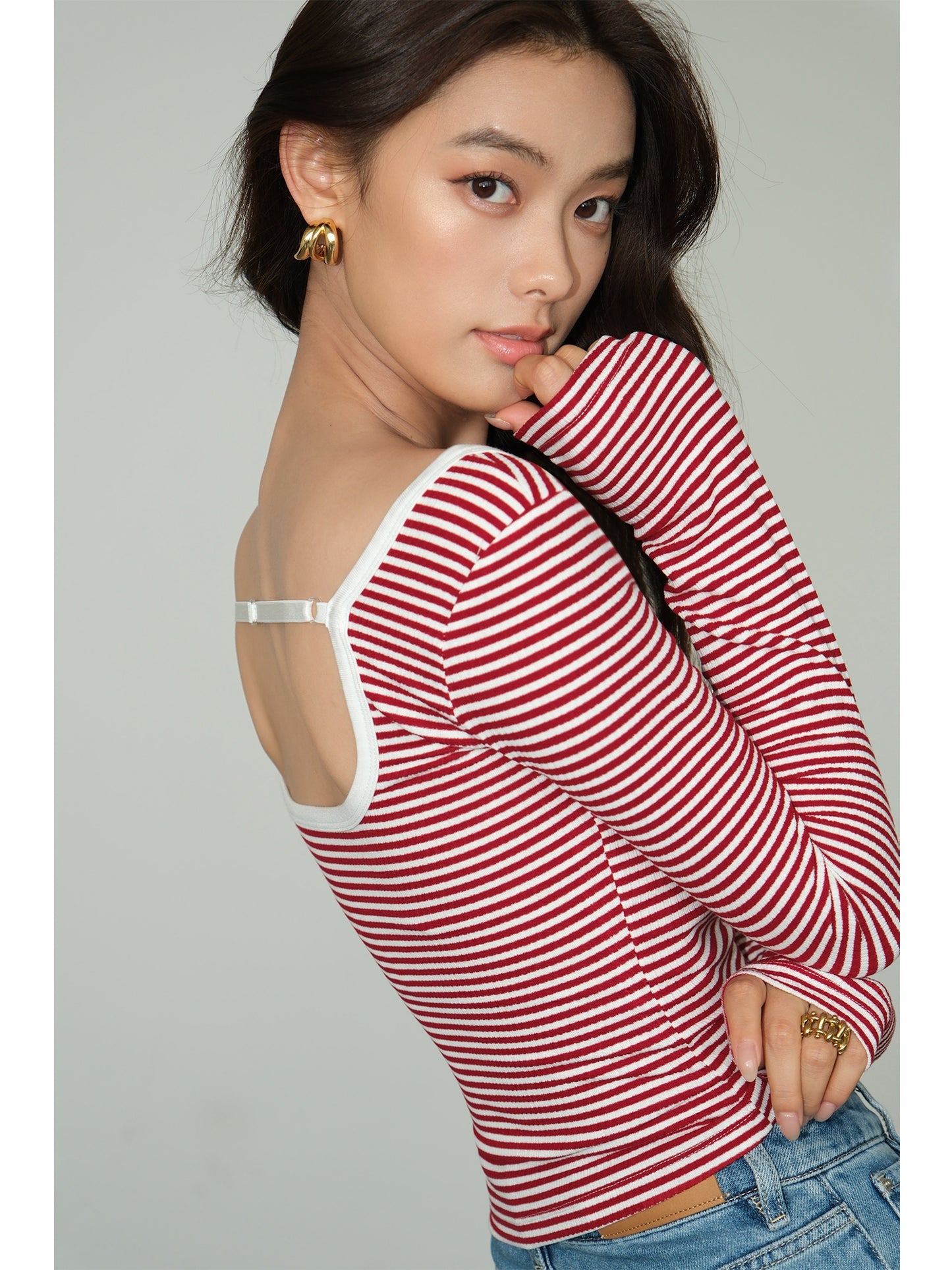 Neva Square Neck Striped Long Sleeve T-Shirt