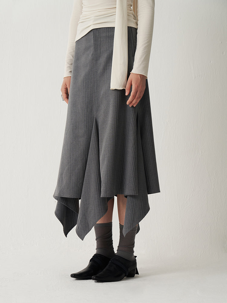 Gray Asymmetrical Textured Midi Skirt