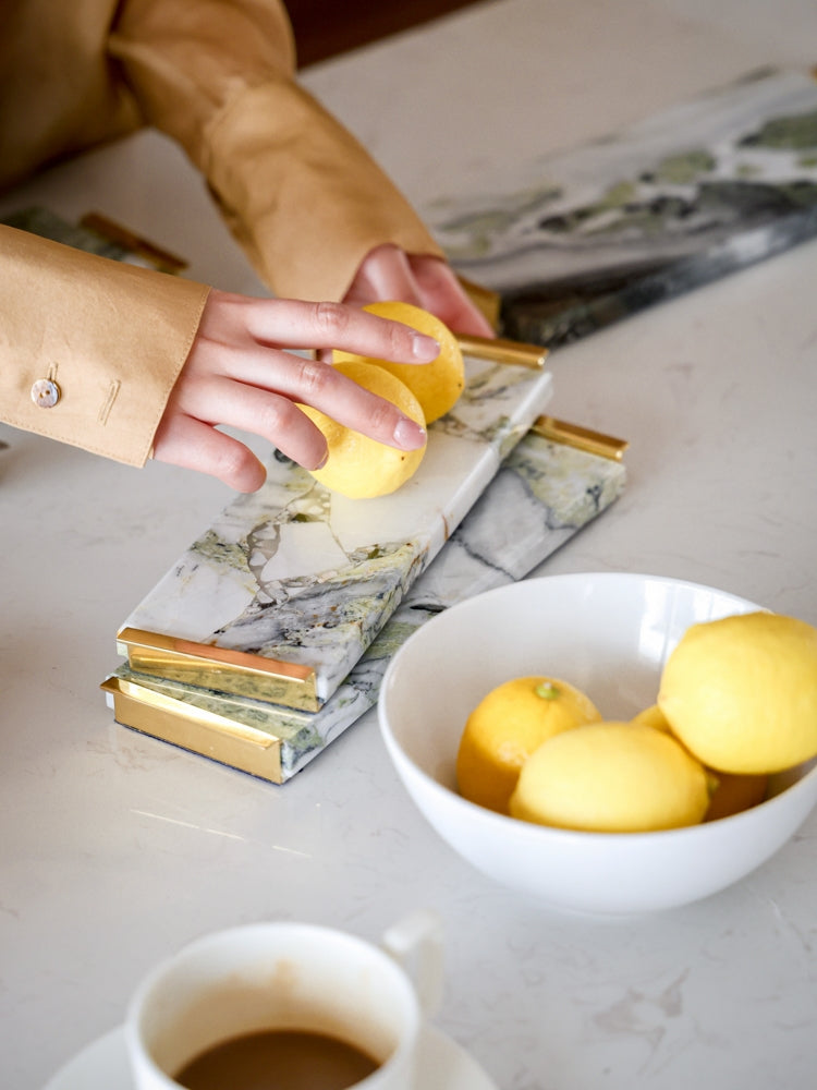 Cool Jade" Natural Marble and Brass Water Flow Luxury Tray