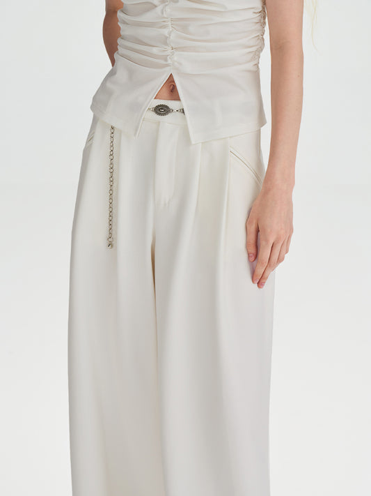 Minimalist White Wide-Leg Wrinkle-Resistant Pants