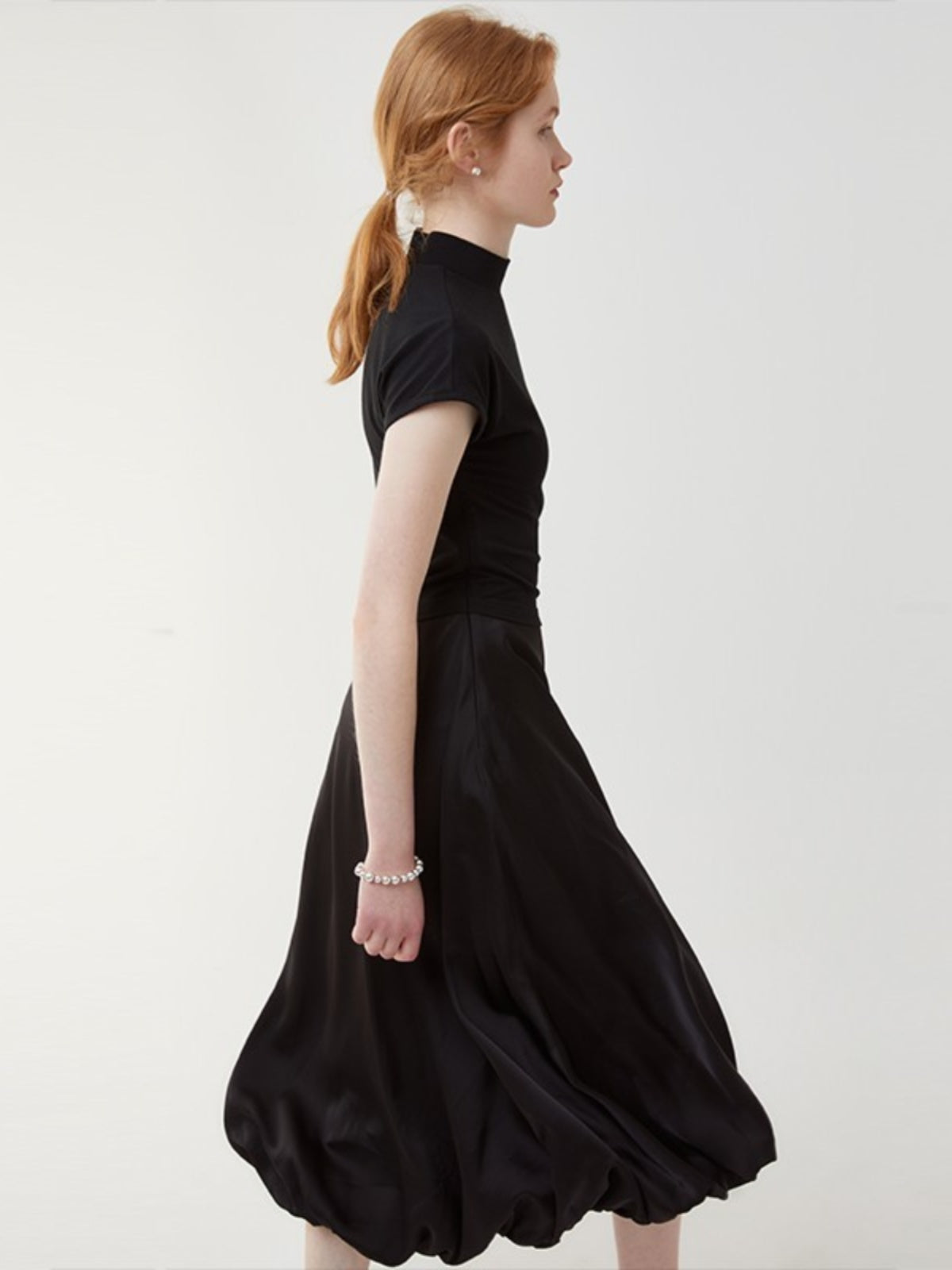 Black High-Neck Satin Panel Dress