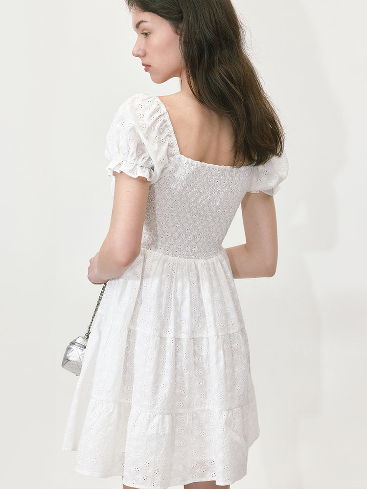 Summer Sweetheart Embroidered Puff Sleeve Mini Dress