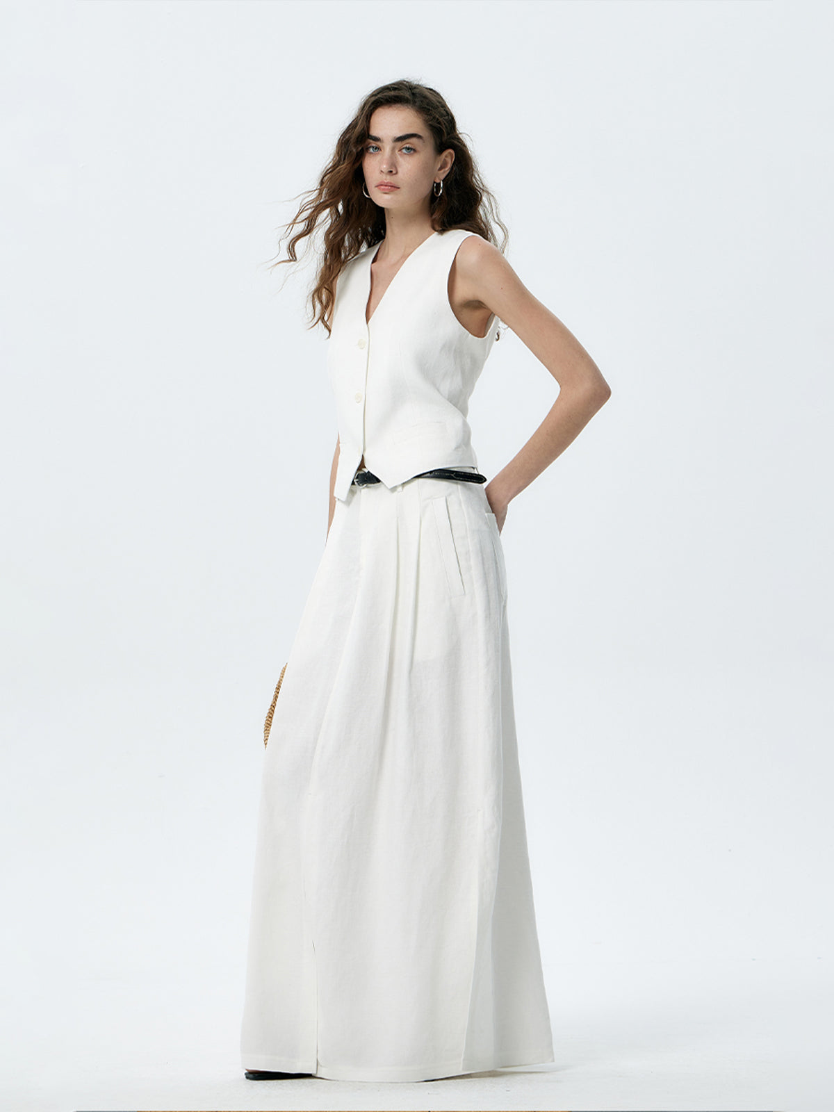 Breathable Linen Vest and A-Line Skirt Set