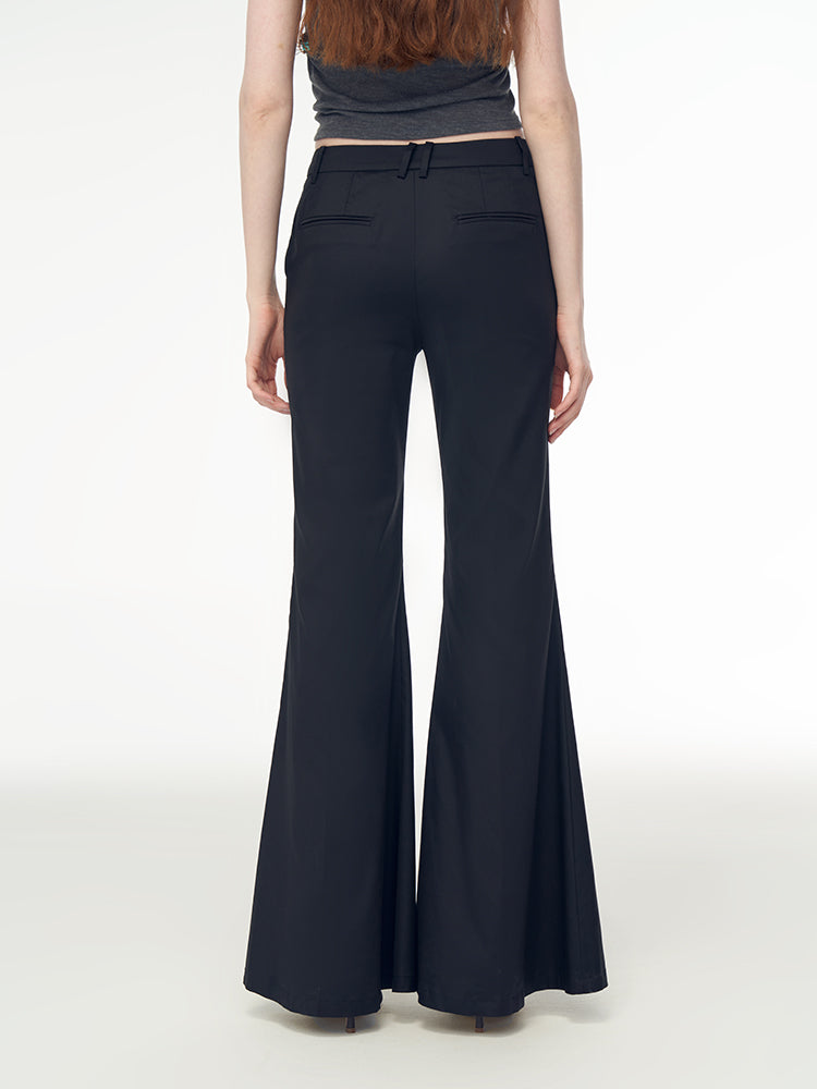 Black Asymmetrical Belt Loop Flared Vintage Pants