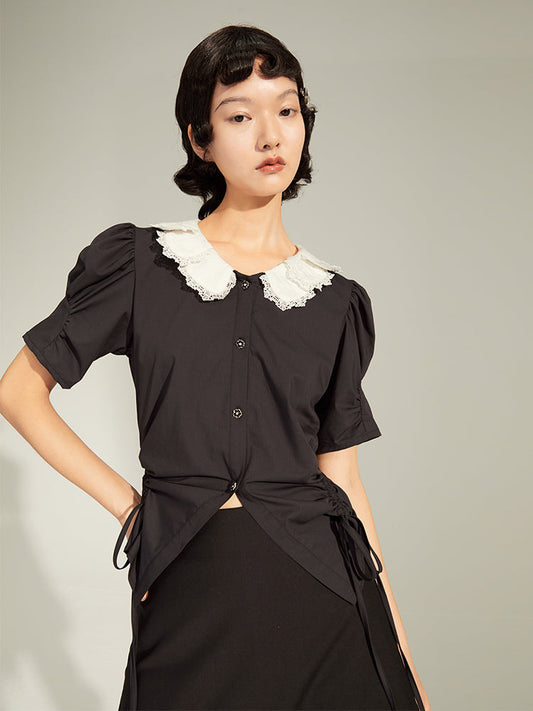 Retro Folded Collar Short-sleeved Shirt