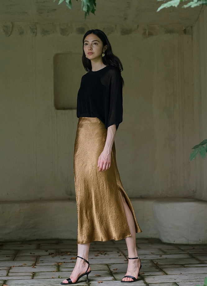 Textured Mermaid Slip Skirt in Gold