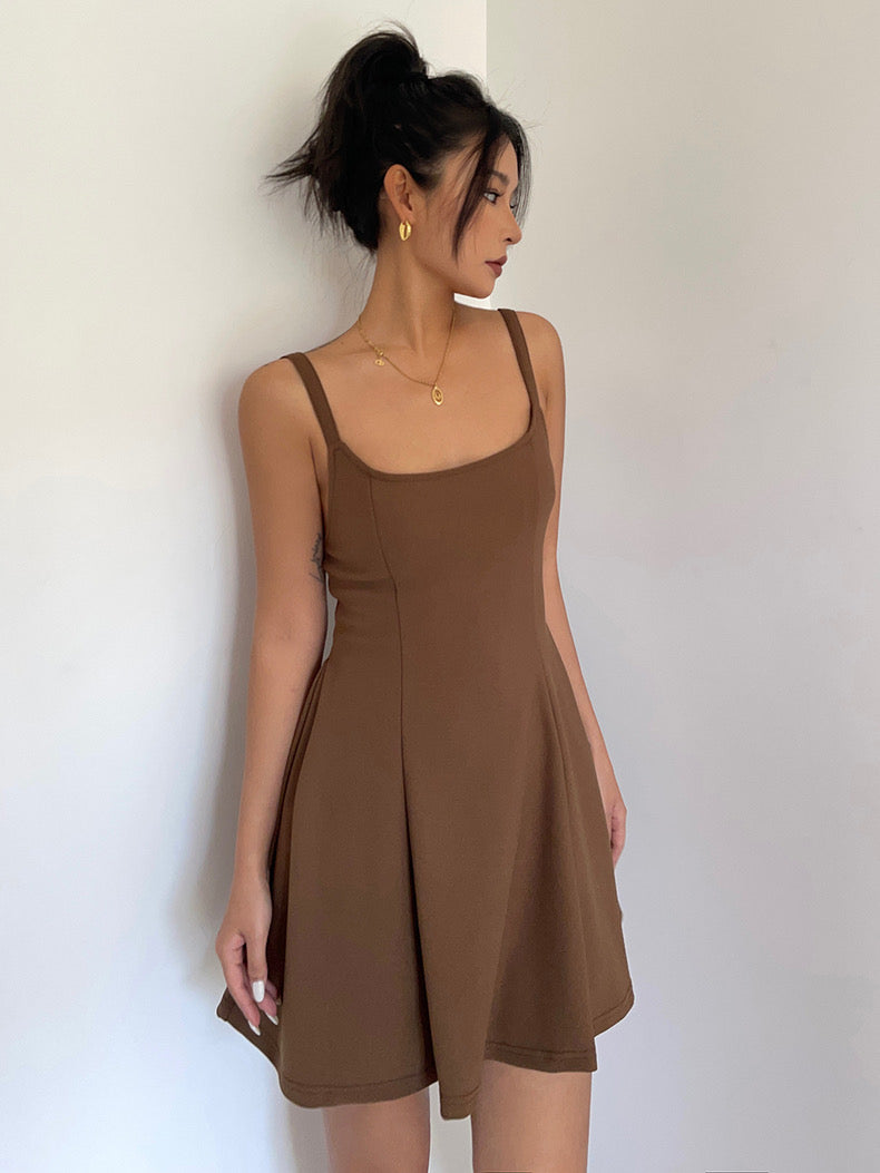 Tie Back Skater Dress in Brown