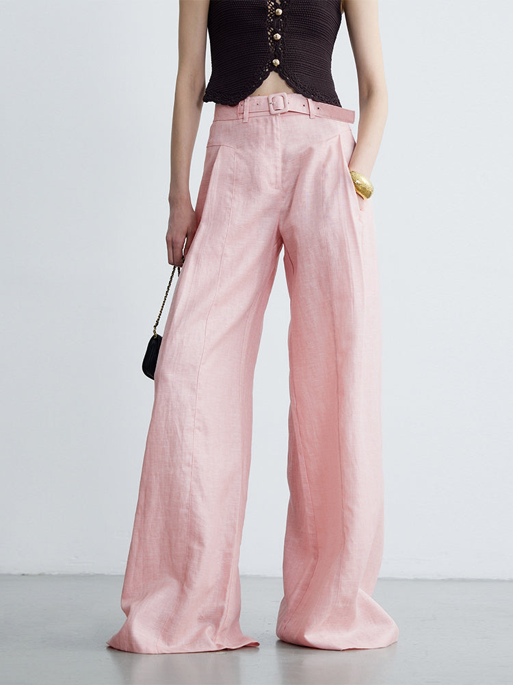 Vintage Wide-Leg Linen Pants with Belt