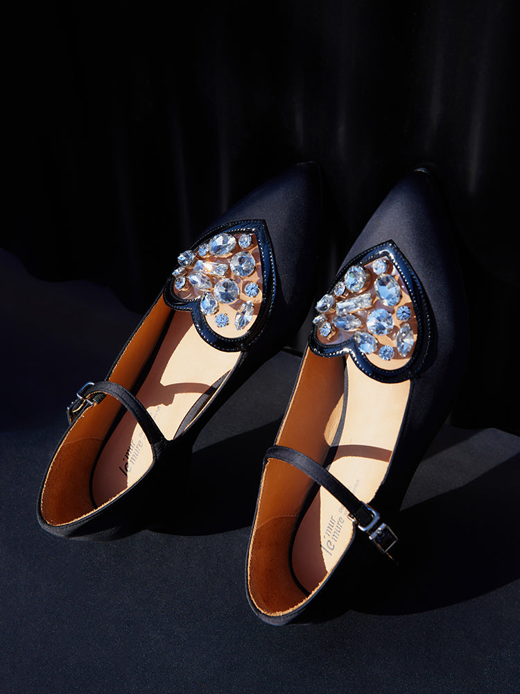 Silk Rhinestone Heart Mary Janes