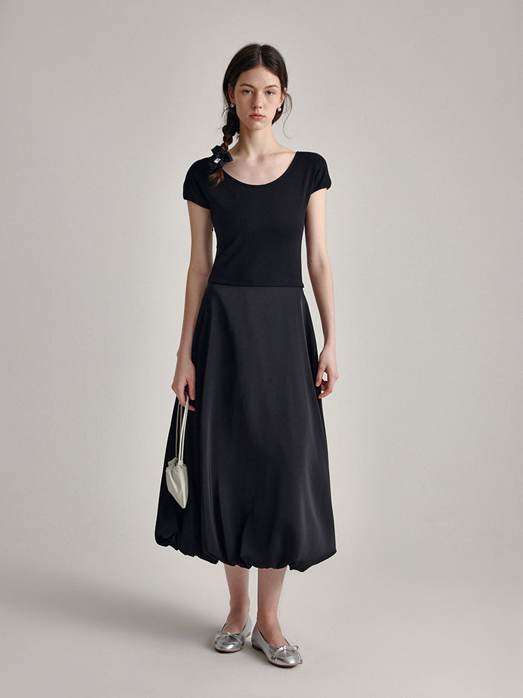 Black High-Neck Satin Panel Dress