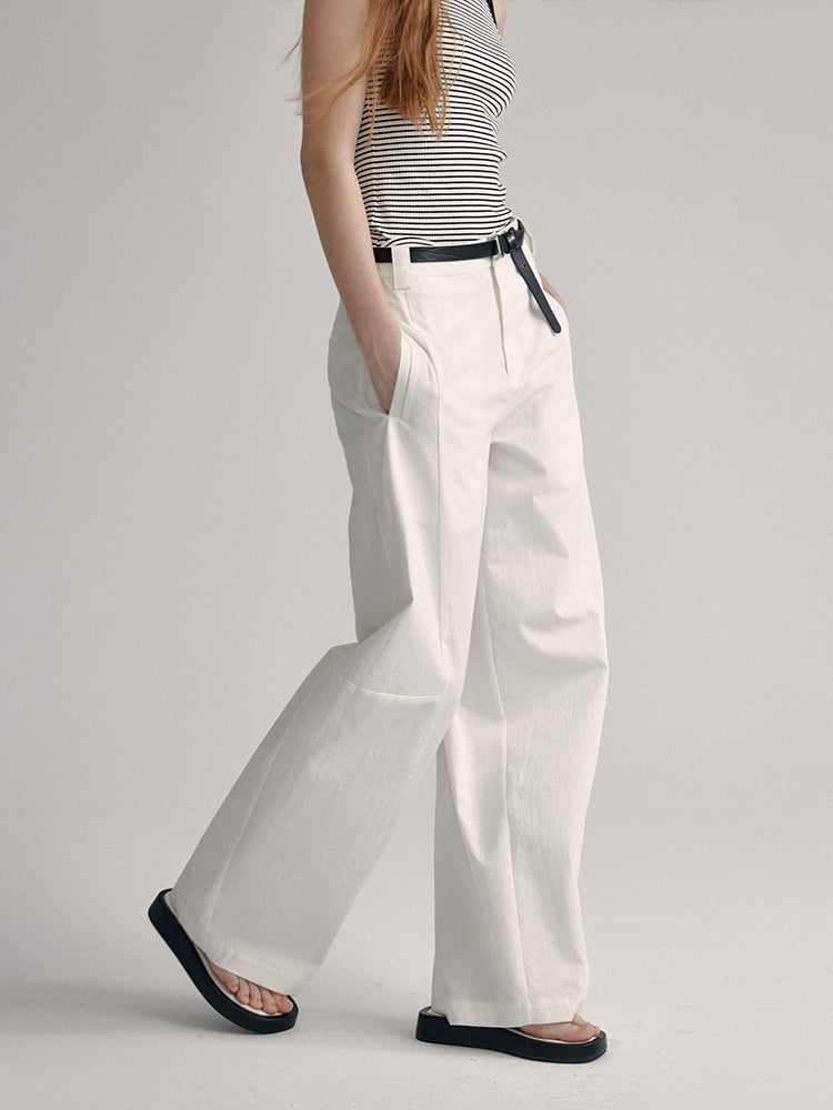 White High-Waist Cotton Wide-Leg Pants