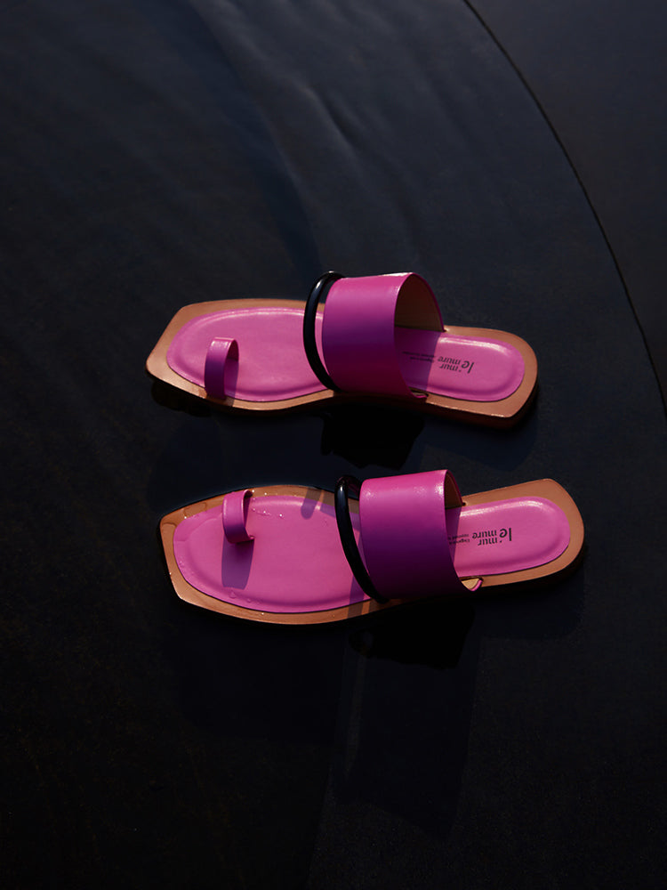 Trendy Minimalist Geometric Toe-Ring Square-Toe Slides