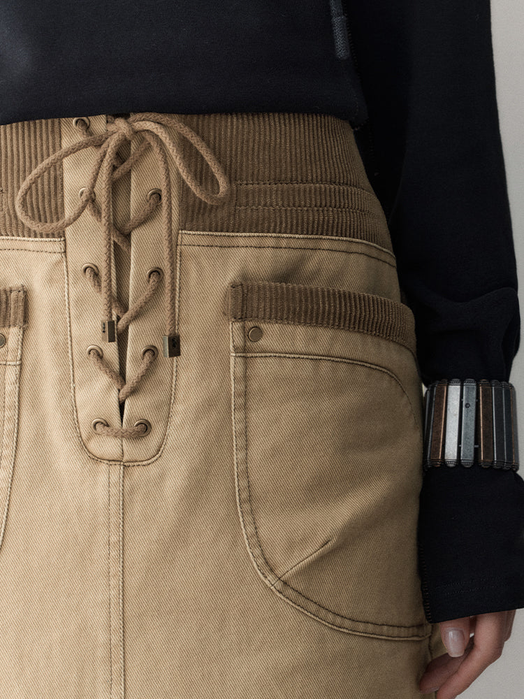 레이스업 빈티지 펜슬 레트로 타이트 롱스커트