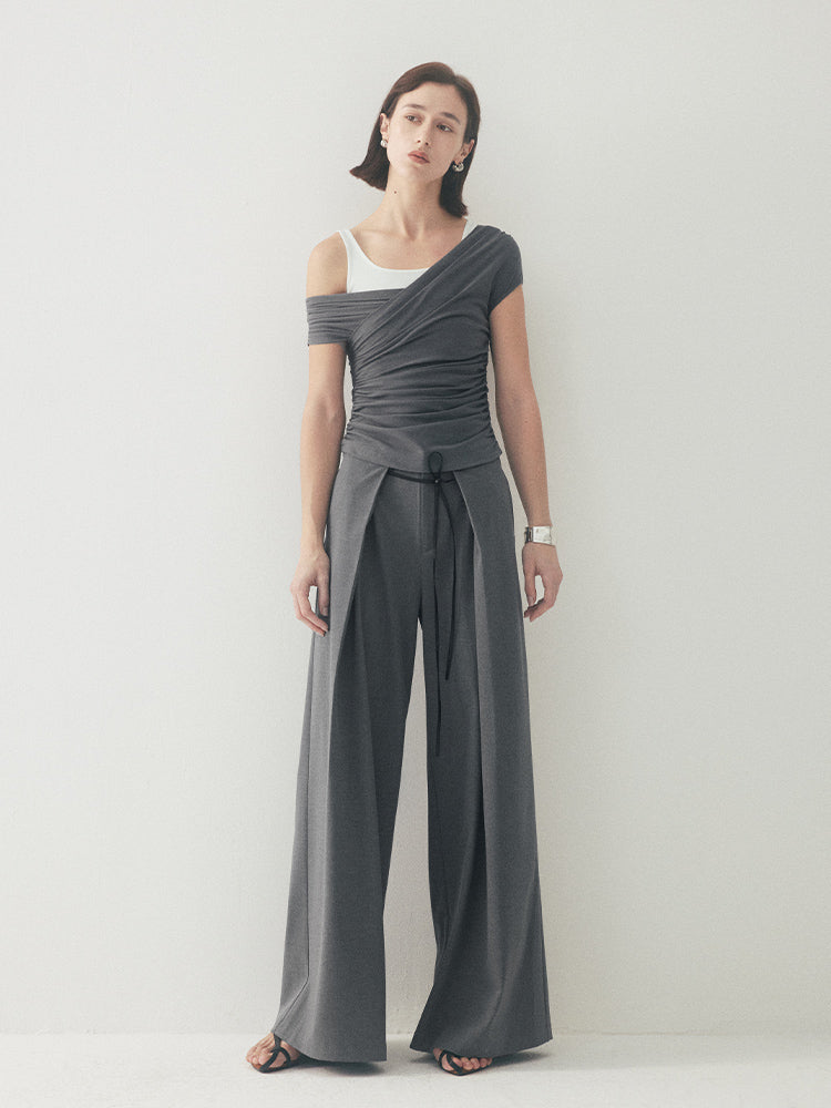 Soft Overlap Asymmetric Ruched T-shirt Set