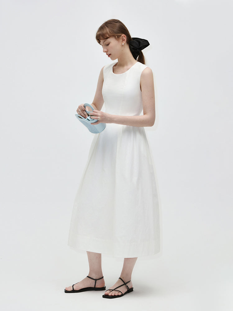 Minimalist Cross-Back Midi A-line Dress