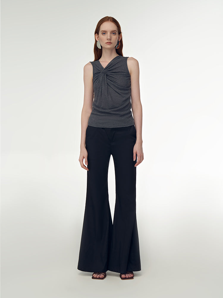 Black Asymmetrical Belt Loop Flared Vintage Pants