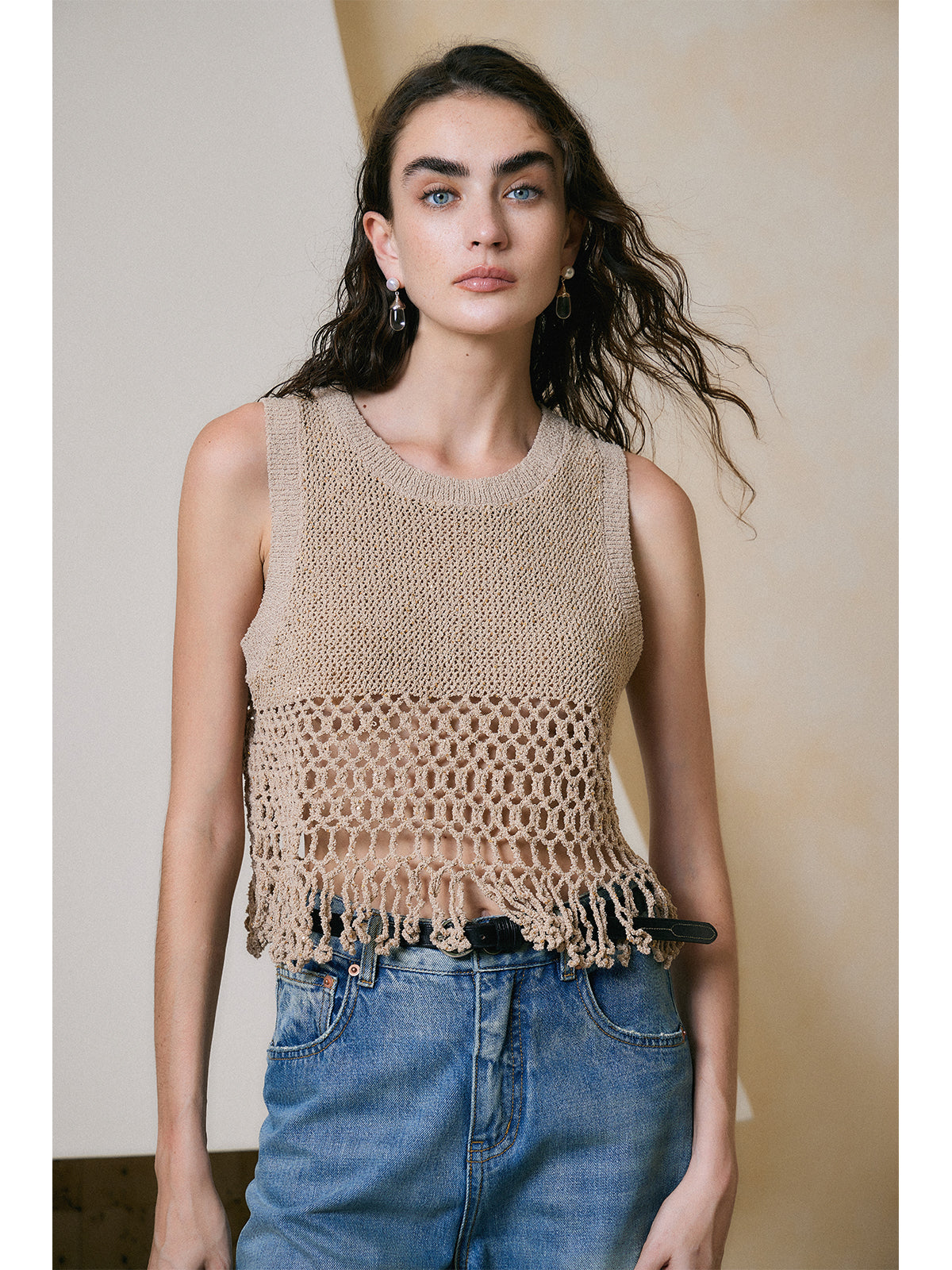 Breathable Linen Cotton Sequin Fringe Top