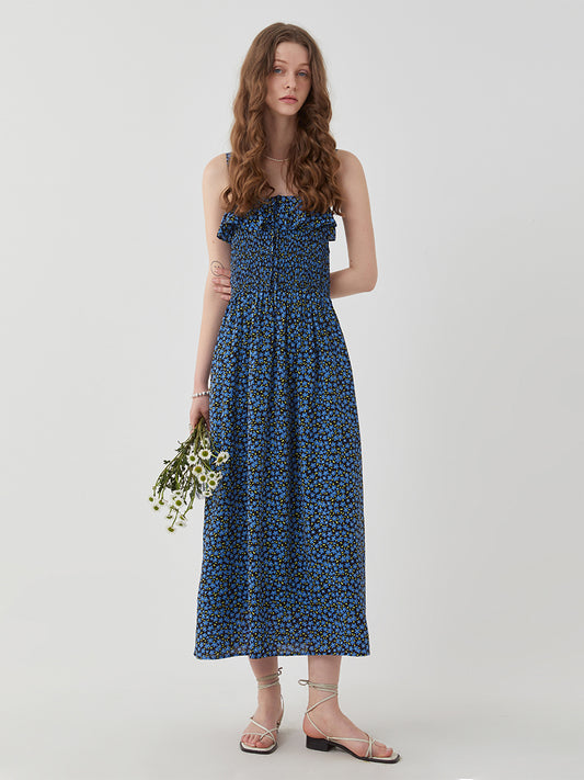 Summer Floral Print High-Waist Maxi Dress