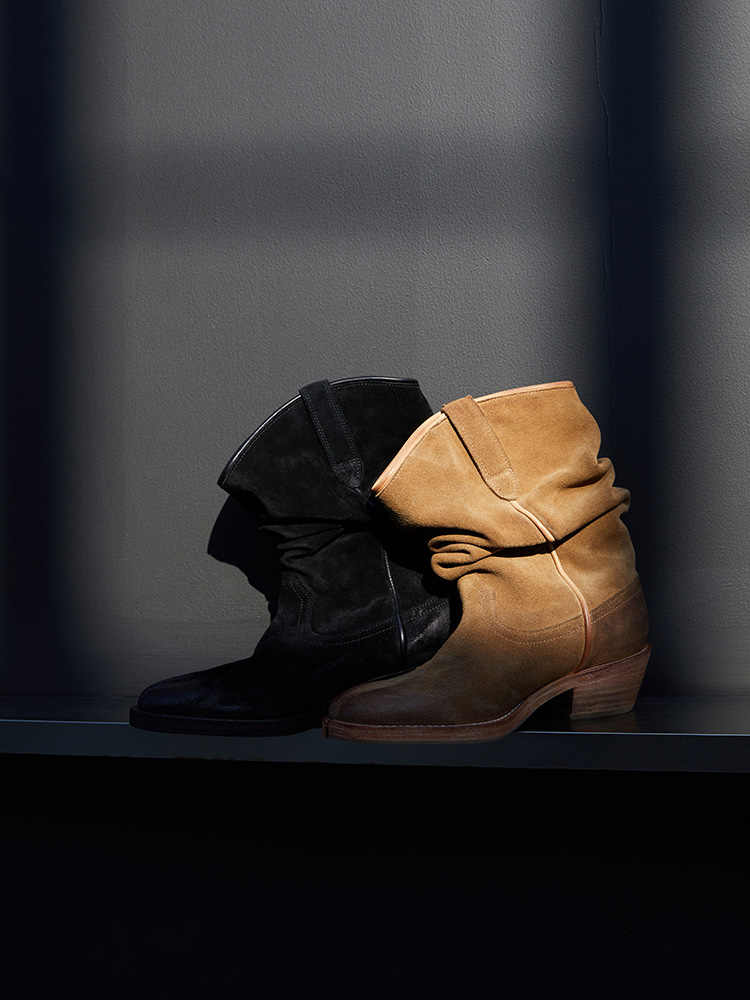 Slouchy Suede Split-Toe Stacked Boots