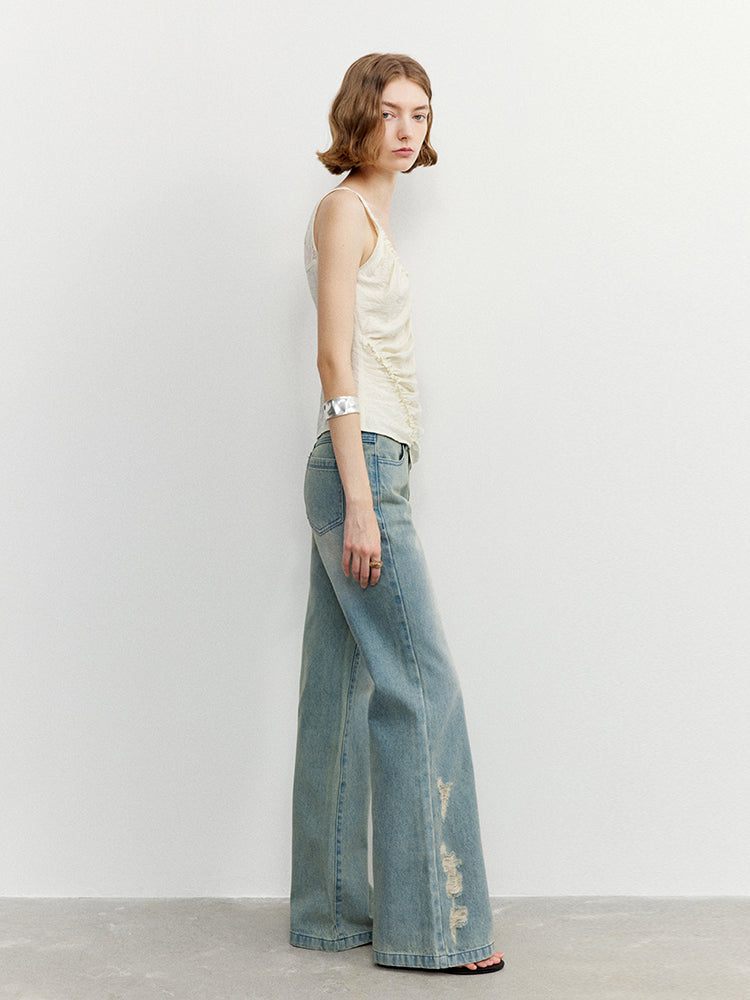 Relaxed Vintage Washed Mid-Rise Flared Jeans