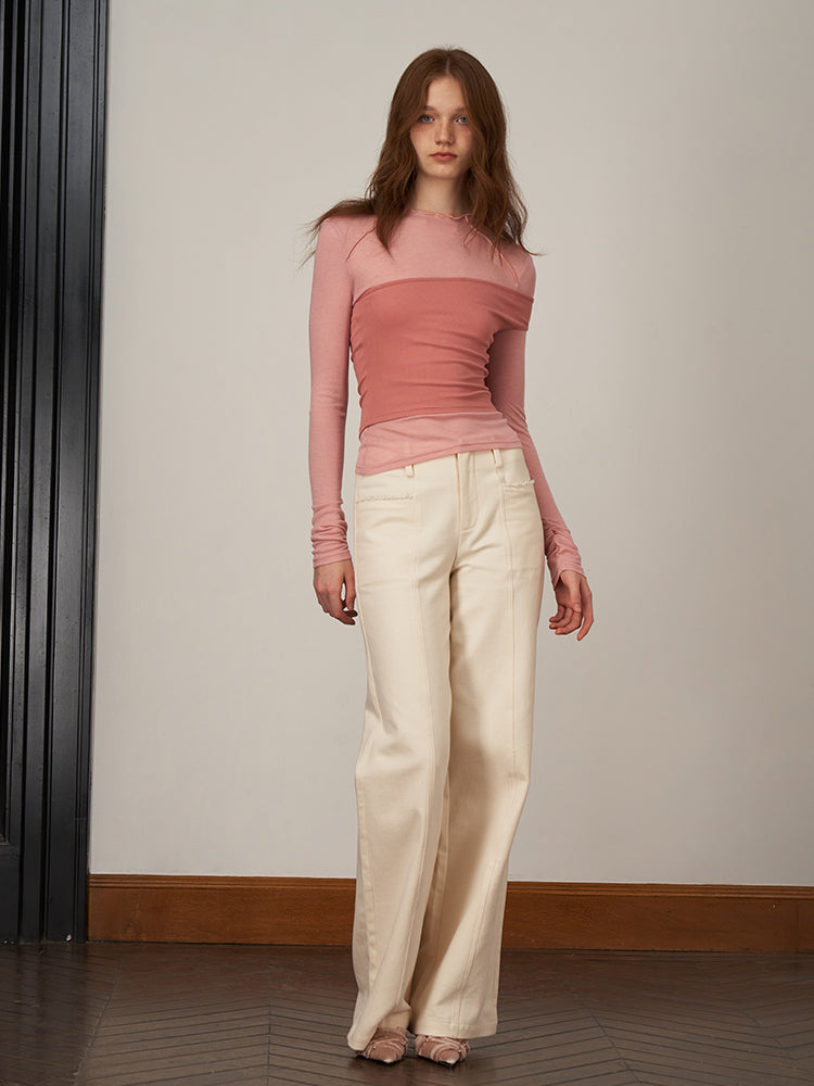 Tencel Wool High-Neck Top and Cropped Camisole Set