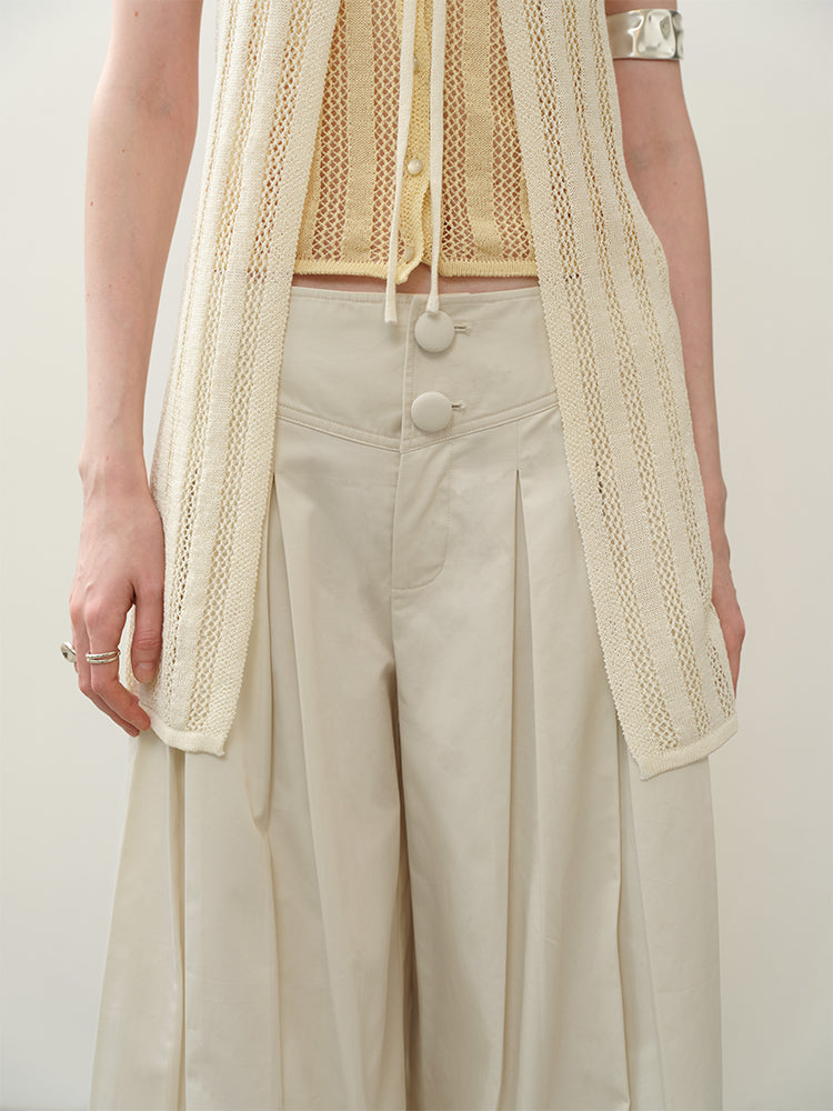 V-Waist Pleated Wide-Leg Pants