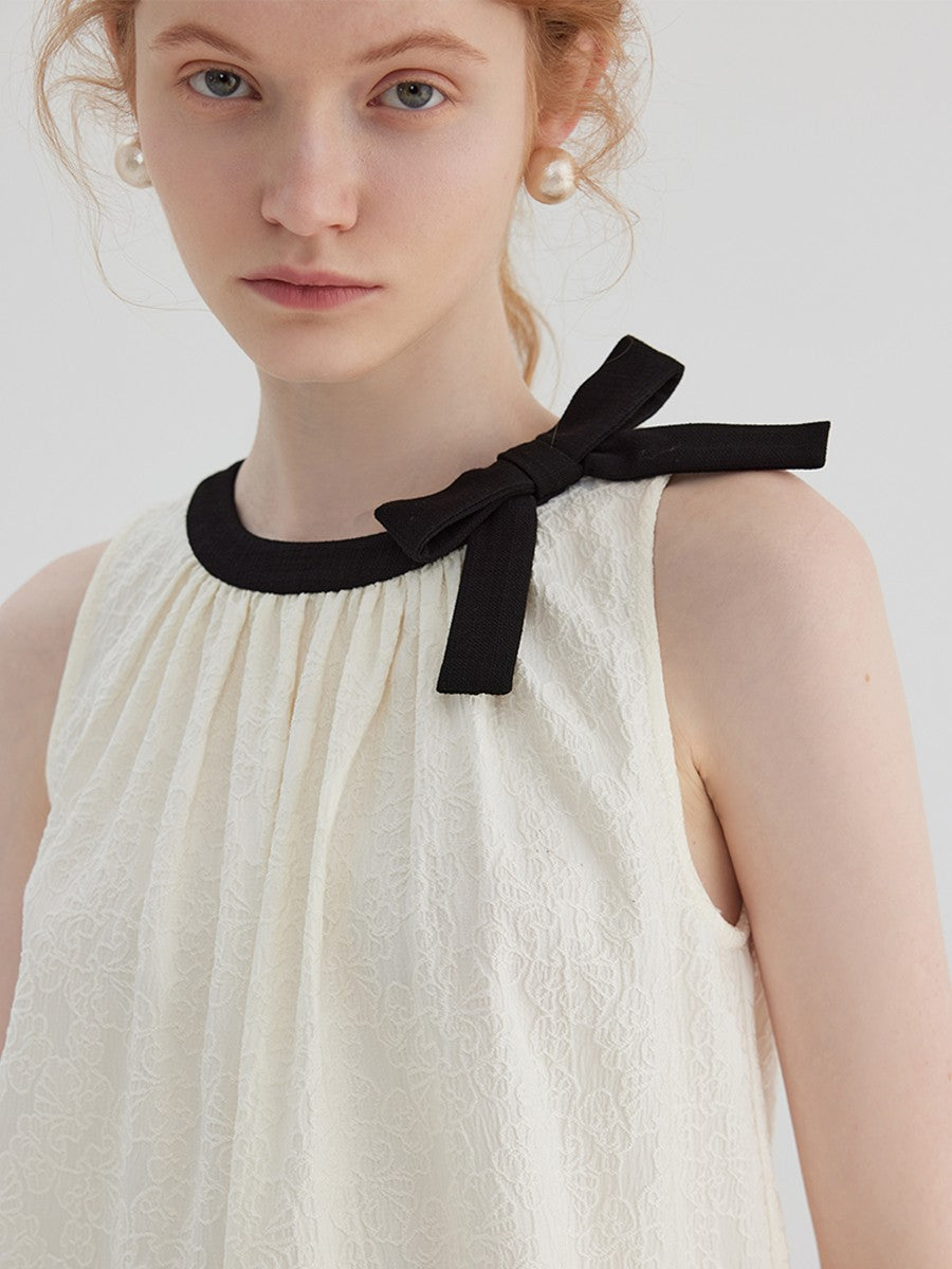 Color Block Halter A-line Dress with Bow Detail