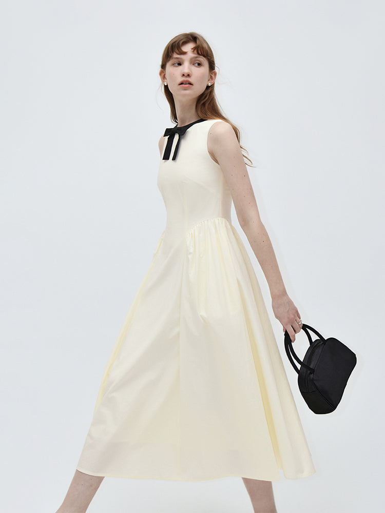 Elegant Color Block Bow Sleeveless Dress