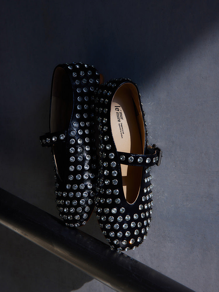 Studded Lambskin Mary Jane Flats