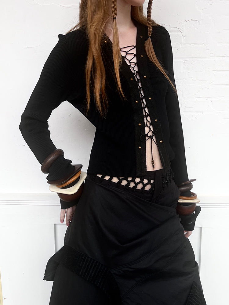 레이스업 섹시 니치 씬 니트 