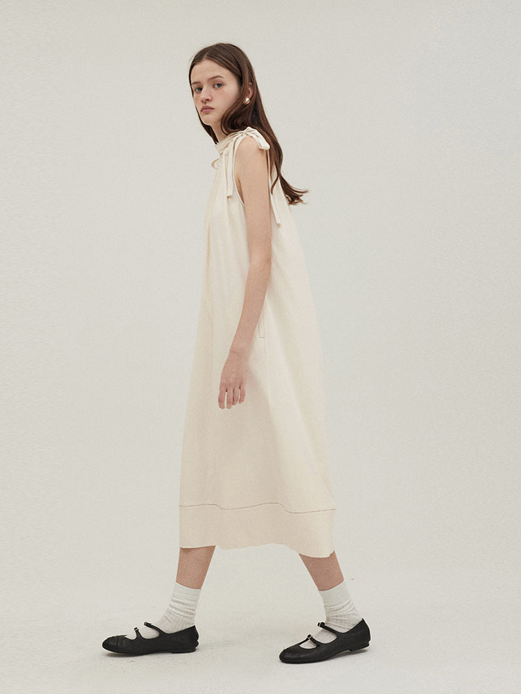 Sleeveless A-line Drawstring Dress