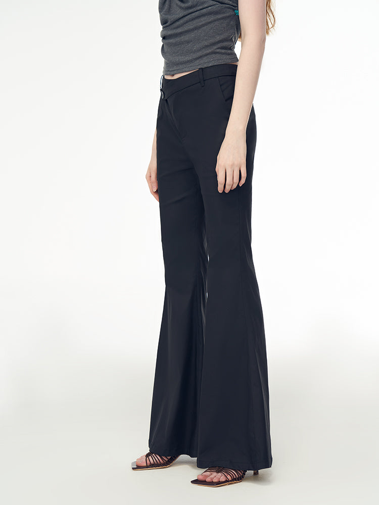 Black Asymmetrical Belt Loop Flared Vintage Pants