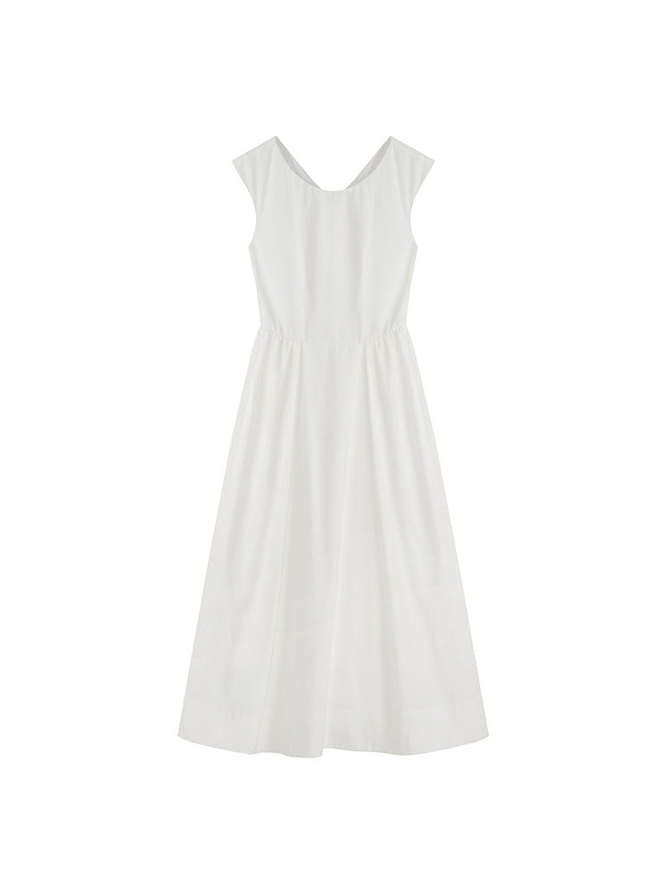 Minimalist Cross-Back Midi A-line Dress