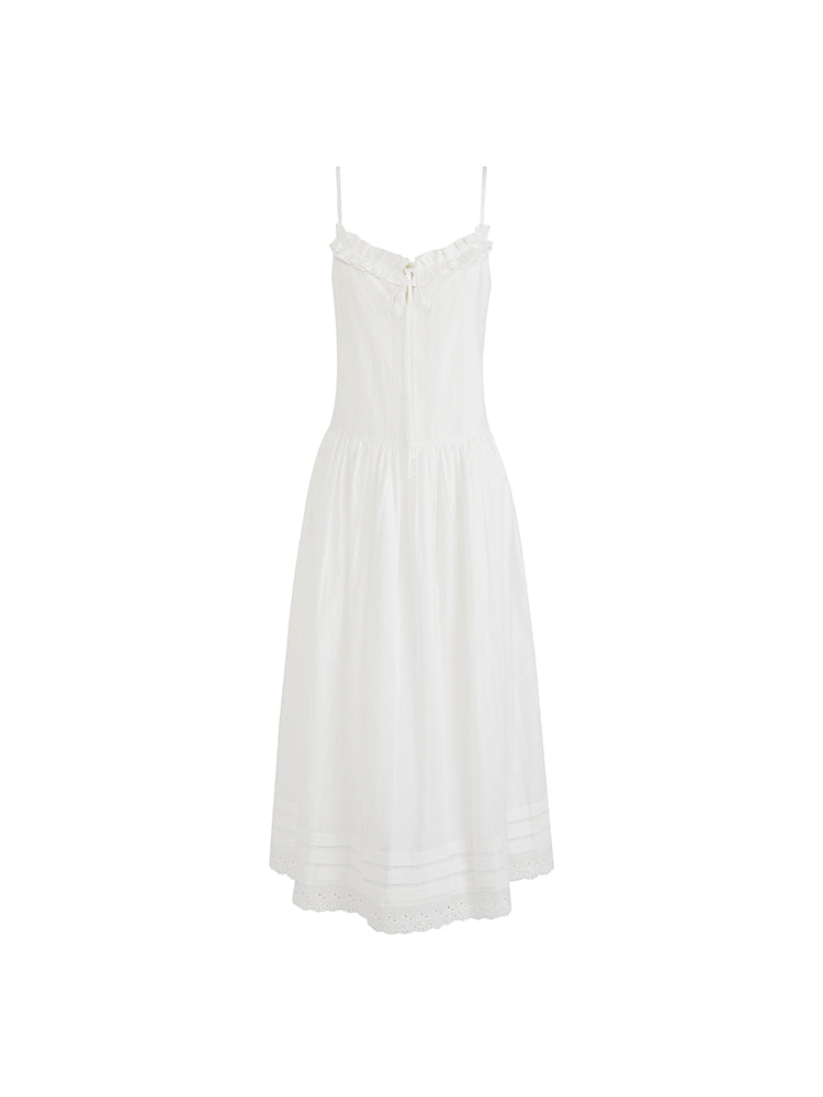 Unique Sleeveless Ruffle Trim Cotton Maxi Dress