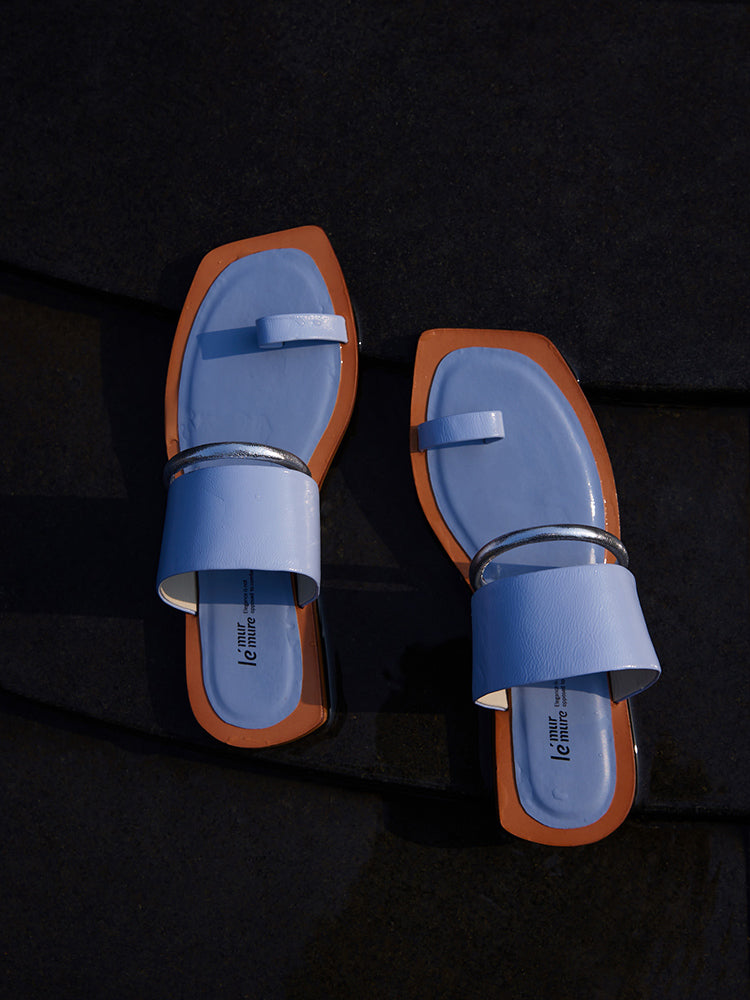 Trendy Minimalist Geometric Toe-Ring Square-Toe Slides