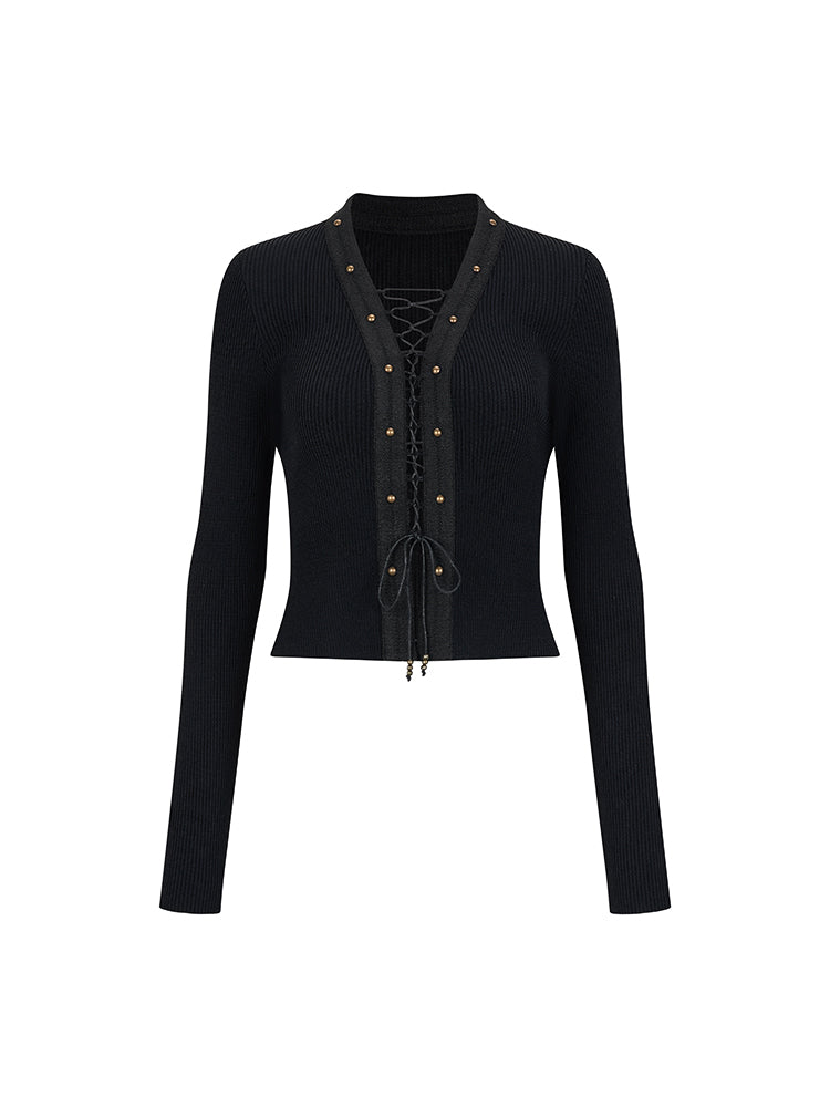 레이스업 섹시 니치 씬 니트 