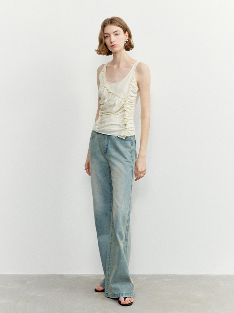 Relaxed Vintage Washed Mid-Rise Flared Jeans