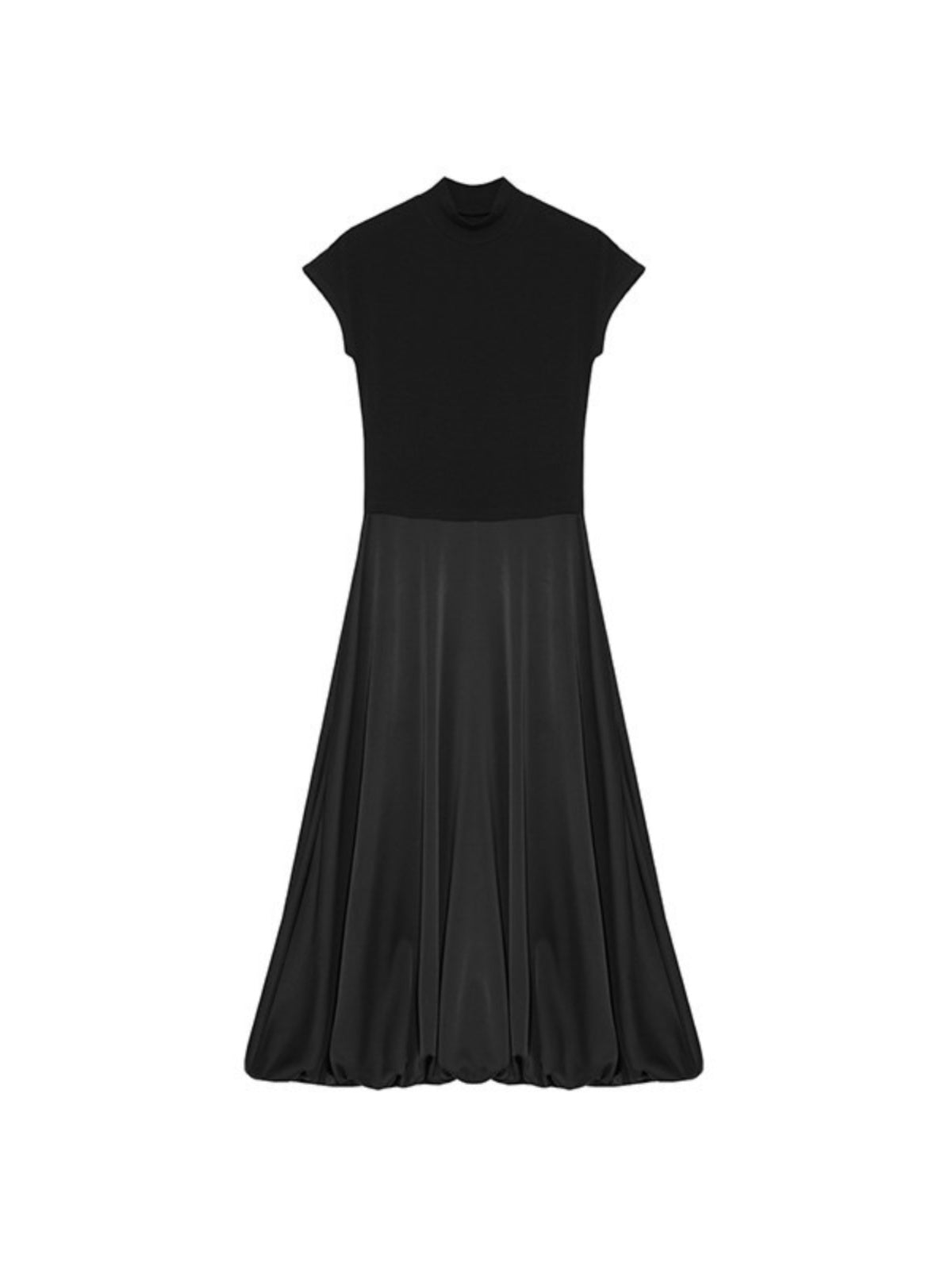 Black High-Neck Satin Panel Dress