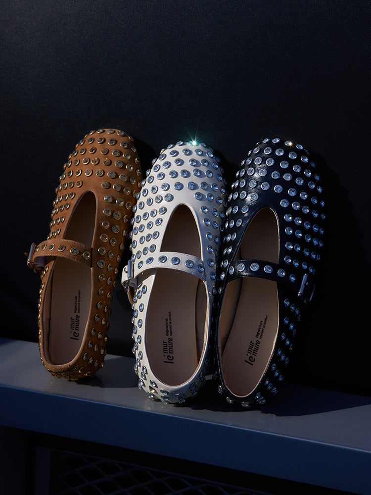 Studded Lambskin Mary Jane Flats