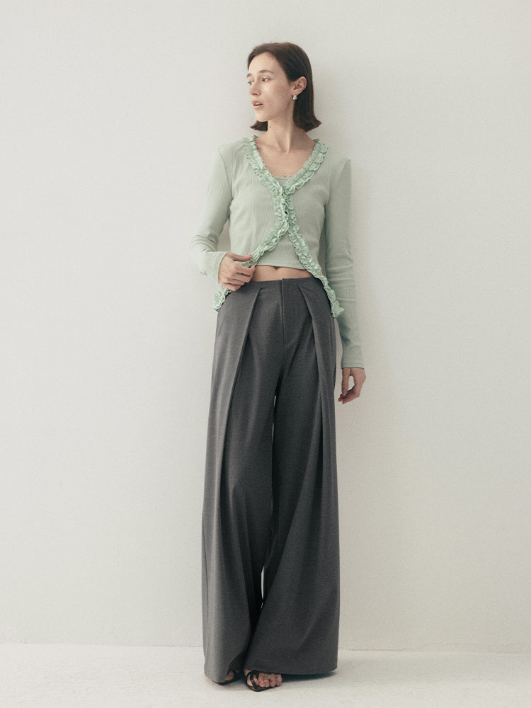 Wide-Leg Pleated Pants with Detachable Belt