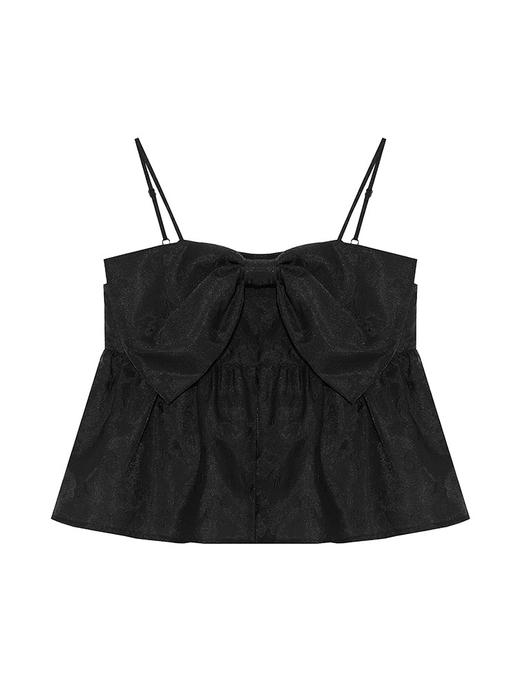 Black Jacquard Bow Sleeveless Top